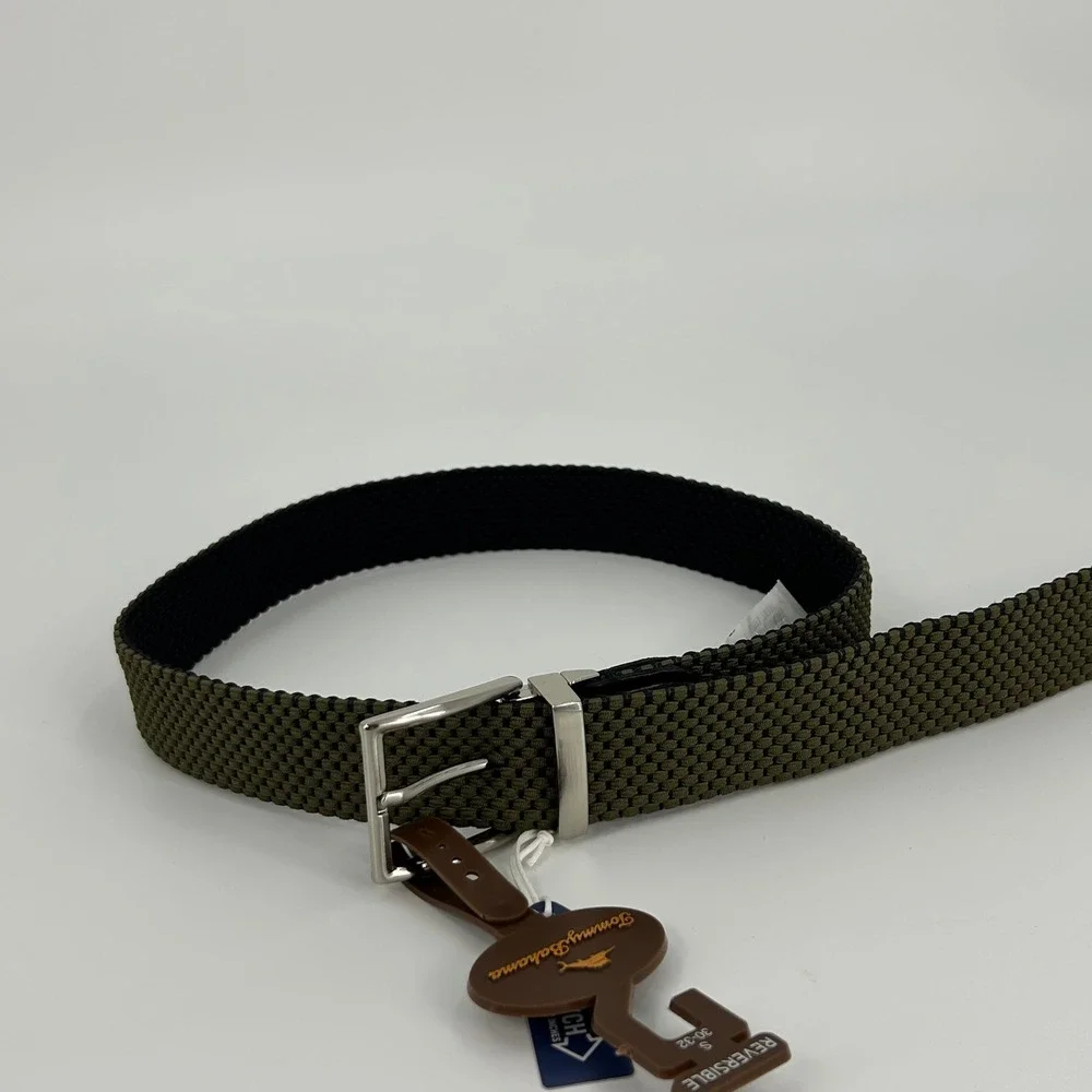 Tommy Bahama Mens Reversible Woven Stretch Belt Olive Black 11TM030015 Small